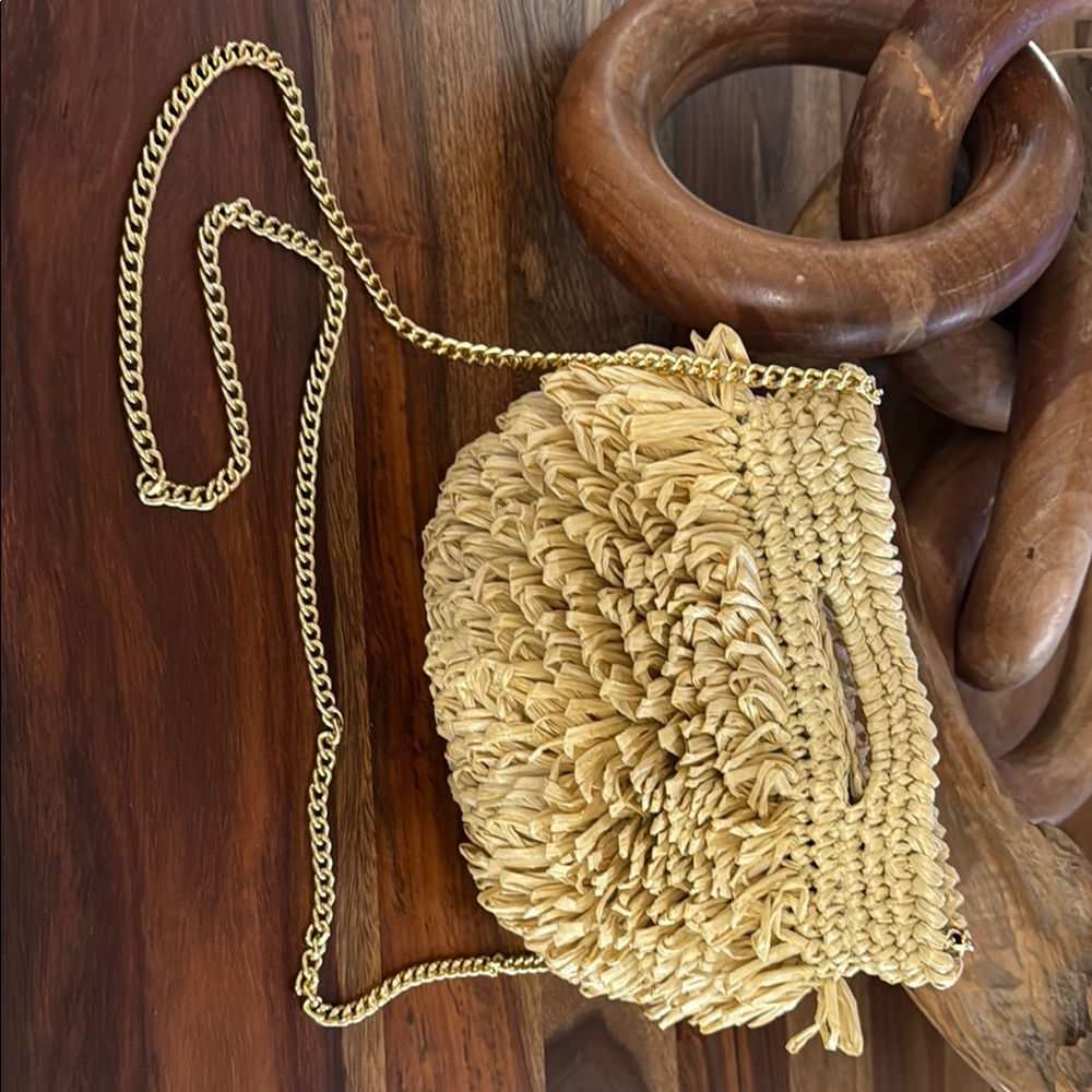 Caterini Bertini Italian Designer Raffia Woven Tan Crossbody Bag